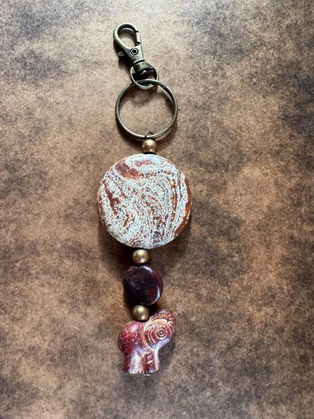 Boho purse charm/keychain Czech glass elephant and jasper
